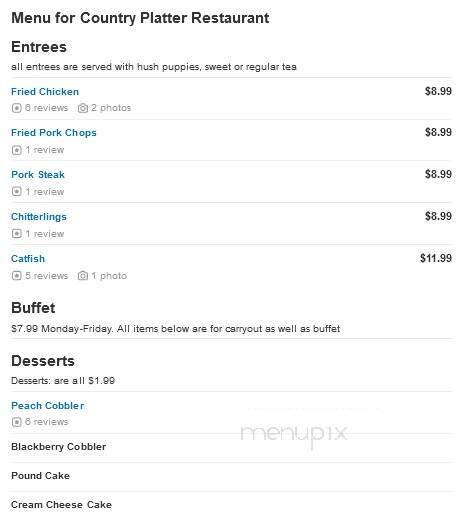 Country Platter Restaurant - Cleveland, MS menu_pic