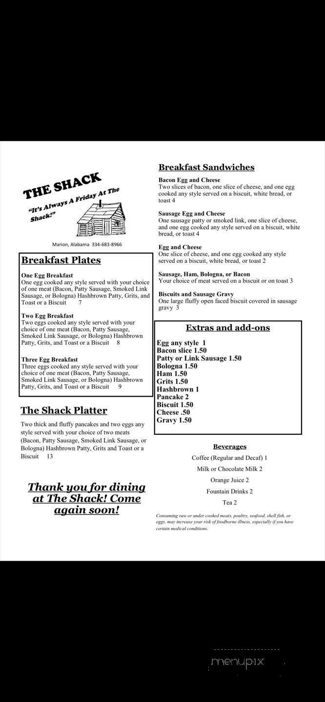 Shack - Marion, AL menu_pic
