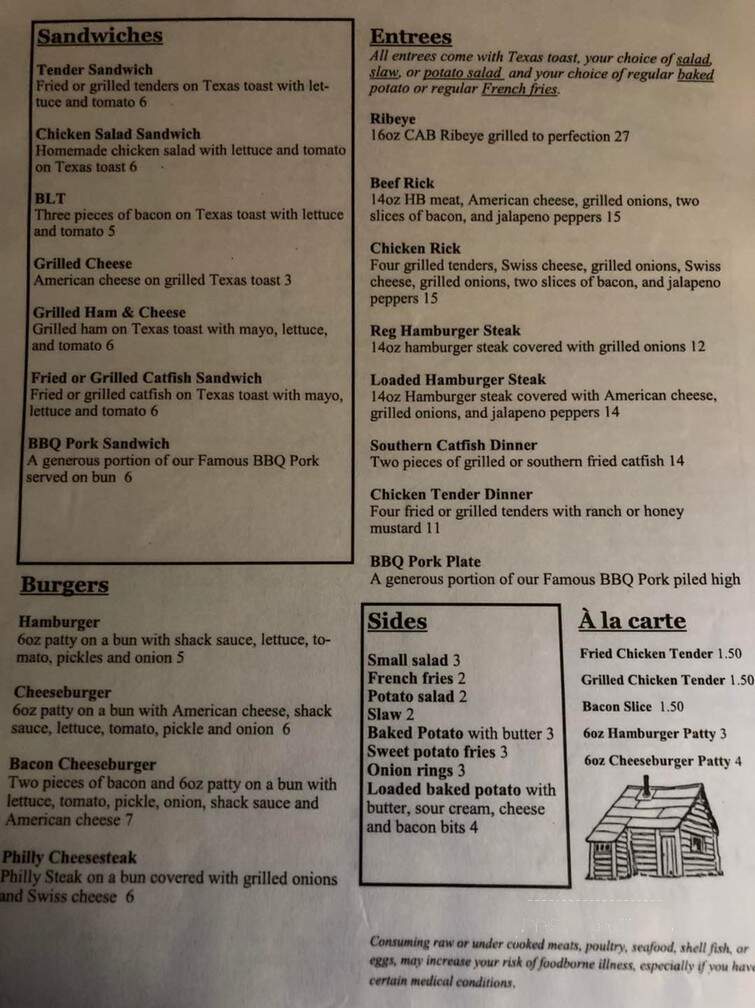 Shack - Marion, AL menu_pic