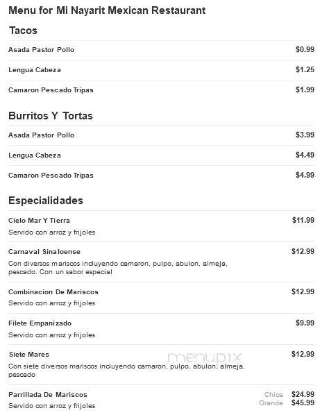 Mi Nayarit Restaurant - Delano, CA menu_pic