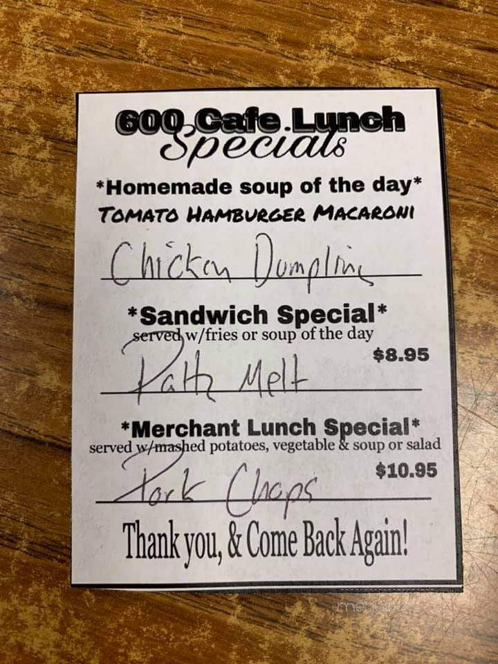 600 Cafe - Miles City, MT menu_pic