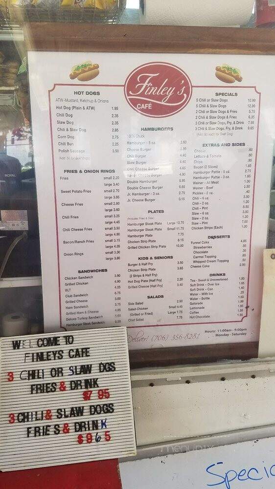 Finley's Cafe - Lavonia, GA menu_pic