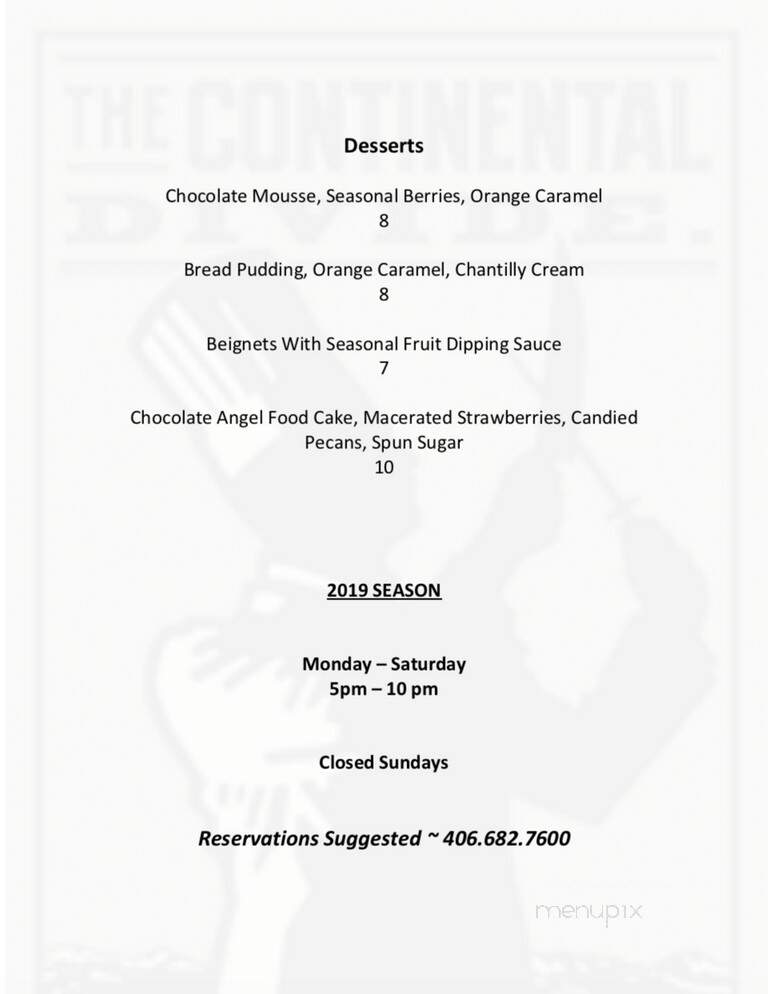 Continental Divide Restaurant - Ennis, MT menu_pic