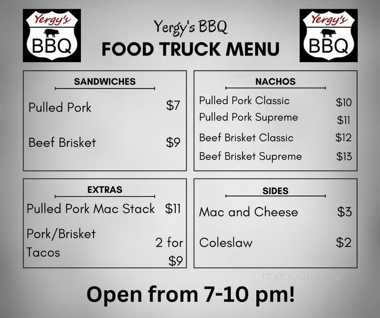 Yergy's State Road BBQ - Bluffton, IN menu_pic