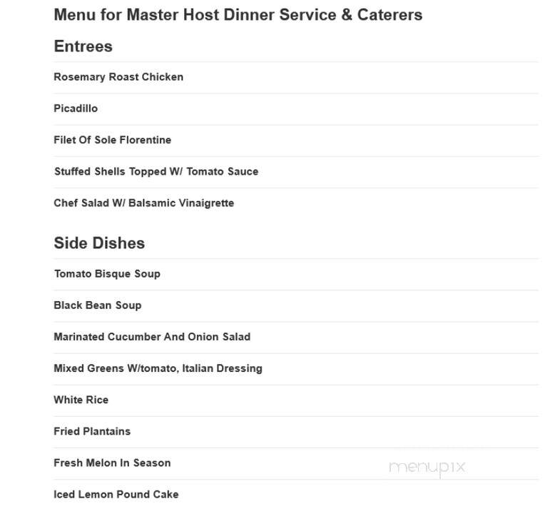 Master Host Dinner Service & Caterers - Miami, FL menu_pic