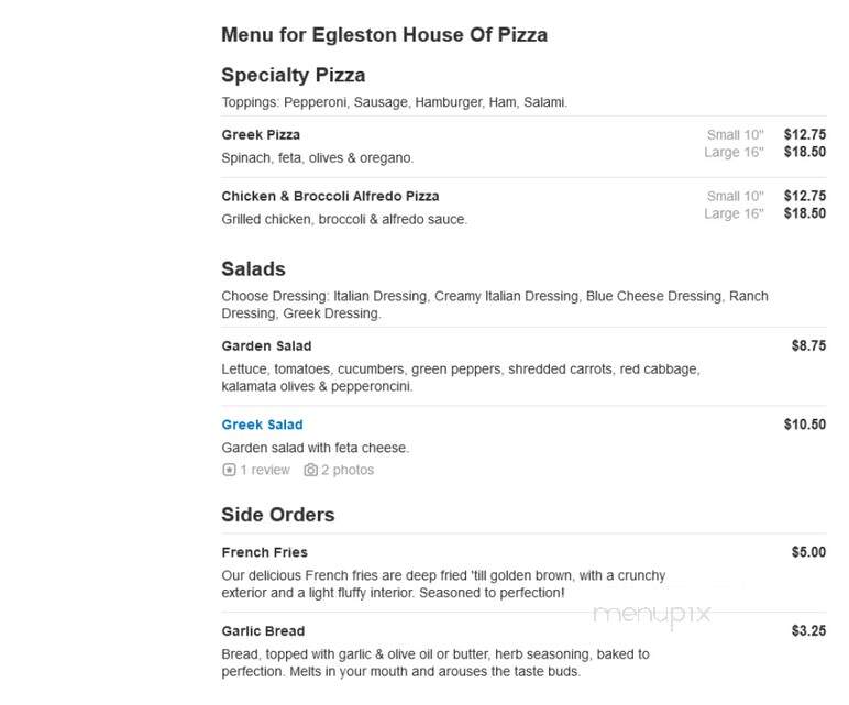 Egleston Corner Pizza - Roxbury, MA menu_pic