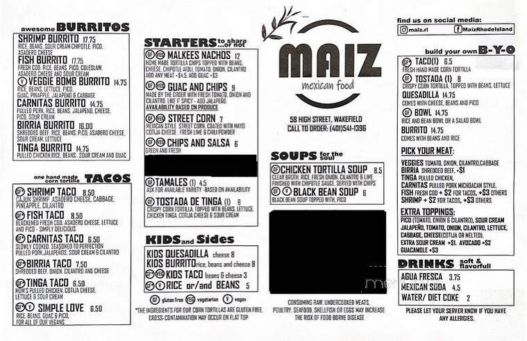 Maiz - South Kingstown, RI menu_pic