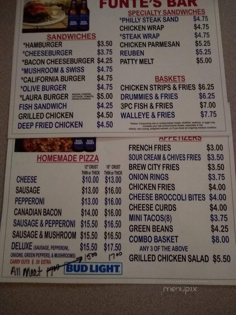 Funte's Bar - Greenwood, WI menu_pic