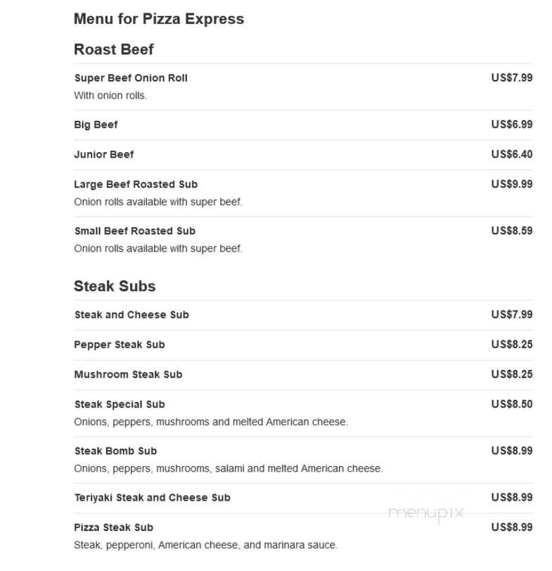 Pizza Express - Wakefield, MA menu_pic