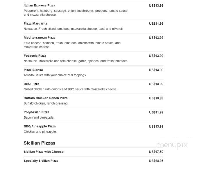 Pizza Express - Wakefield, MA menu_pic