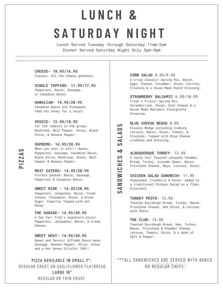 Freds Garage - Shallowater, TX menu_pic