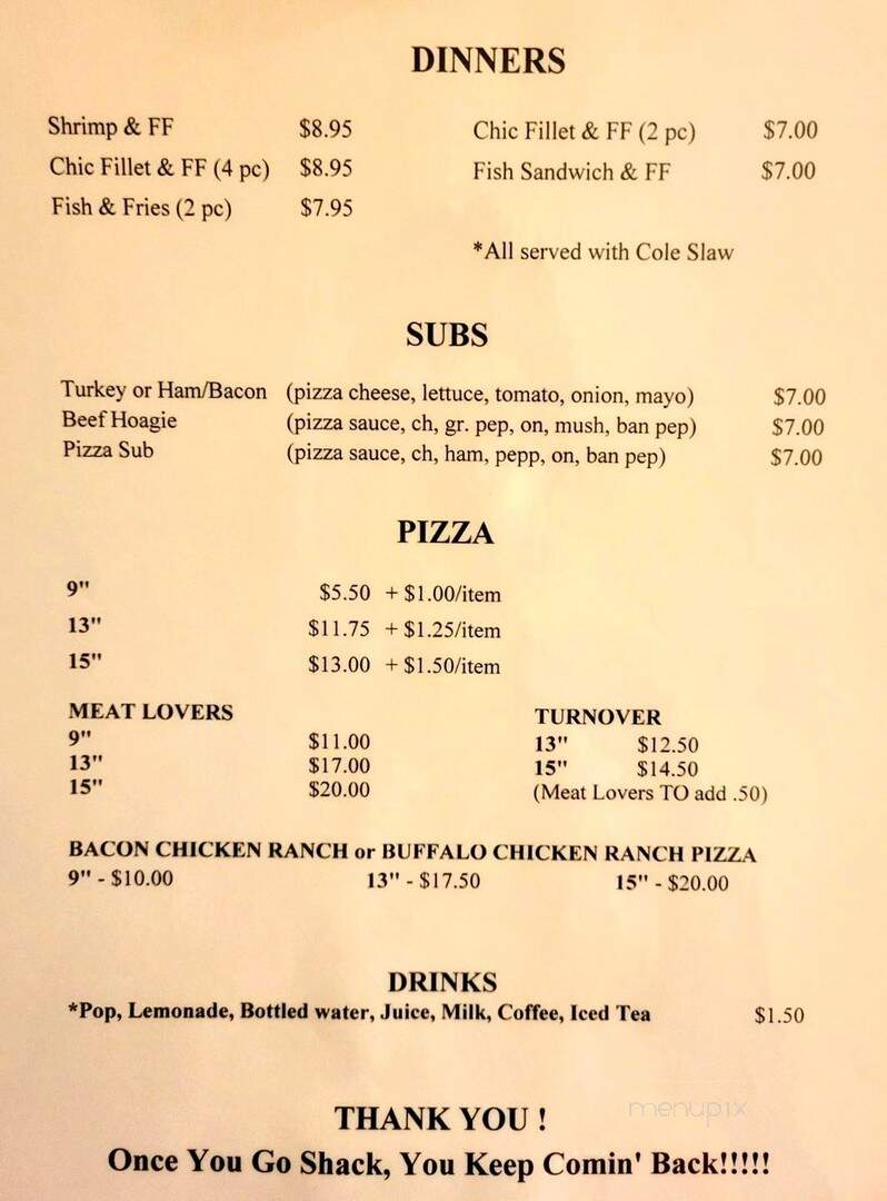Shingle Shack Restaurant - Celina, OH menu_pic
