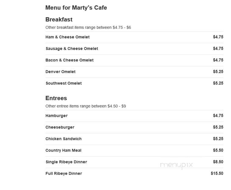 Marty's Cafe - Columbia, TN menu_pic