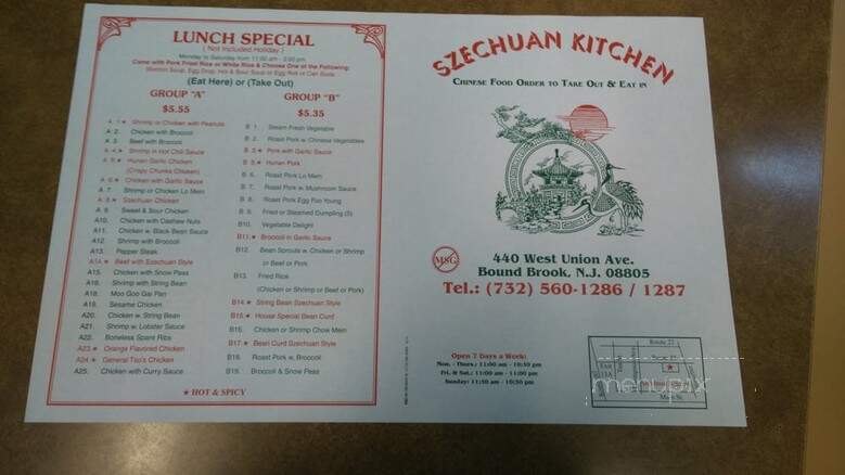 Menu of Szechuan Kitchen in Bound Brook, NJ 08805