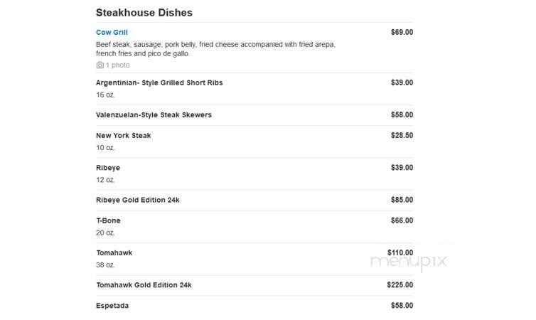 Cow Steakhouse - Kissimmee, FL menu_pic