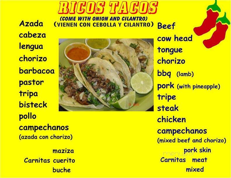 Fonda Mexicana El Paraiso - Charlotte, NC menu_pic