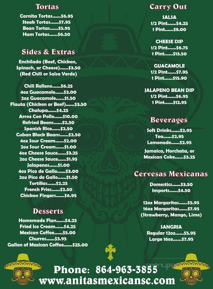 Anita's Mexican Restaurant - Simpsonville, SC menu_pic