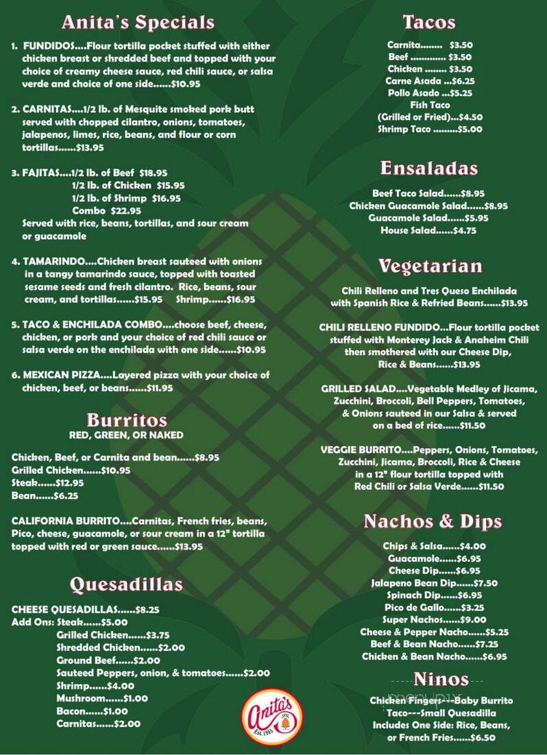 Anita's Mexican Restaurant - Simpsonville, SC menu_pic