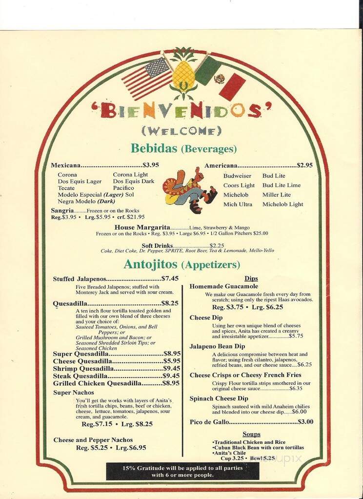 Anita's Mexican Restaurant - Simpsonville, SC menu_pic