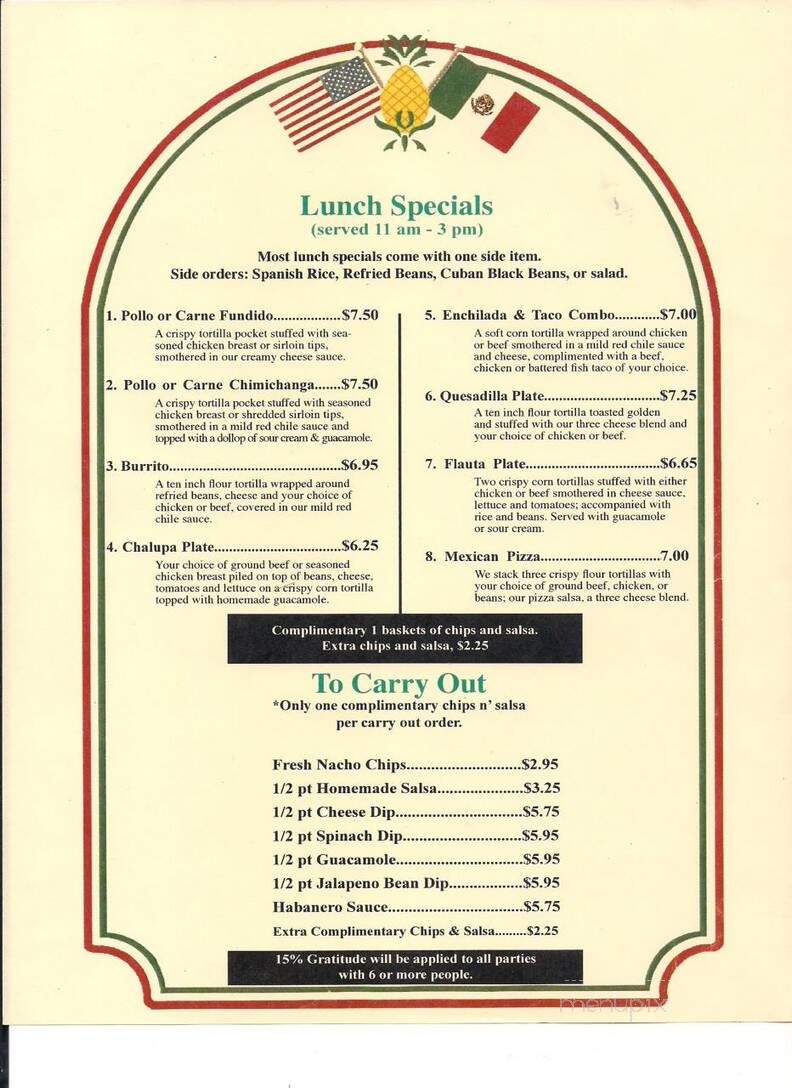 Anita's Mexican Restaurant - Simpsonville, SC menu_pic