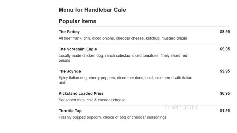 Handle Bar Cafe - Pawcatuck, CT menu_pic