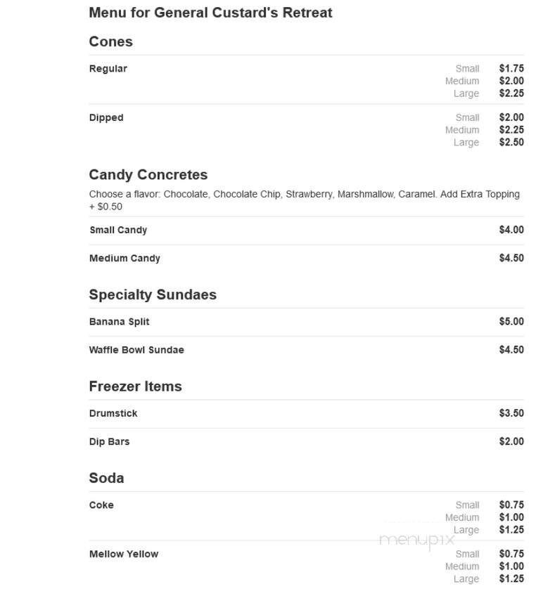 General Custard's Retreat - Farmington, MO menu_pic