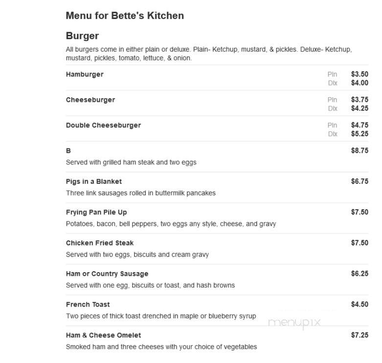 Bette's Kitchen - Manderson-White Horse Creek, SD menu_pic