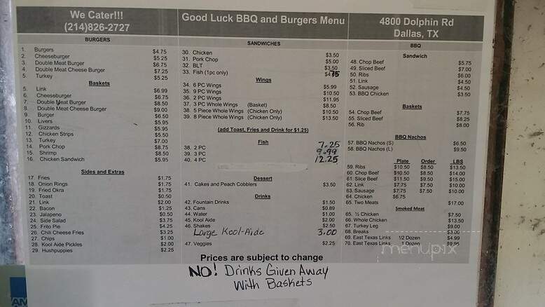 Good Luck Burger - Dallas, TX menu_pic