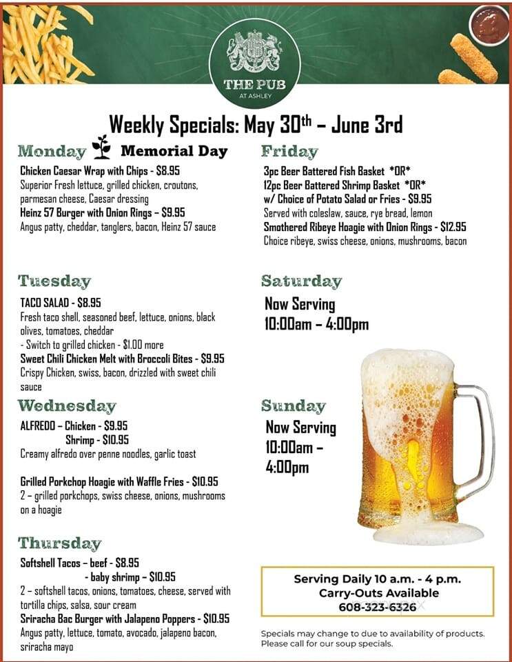 Ashley Homestore Pub & Garden - Arcadia, WI menu_pic