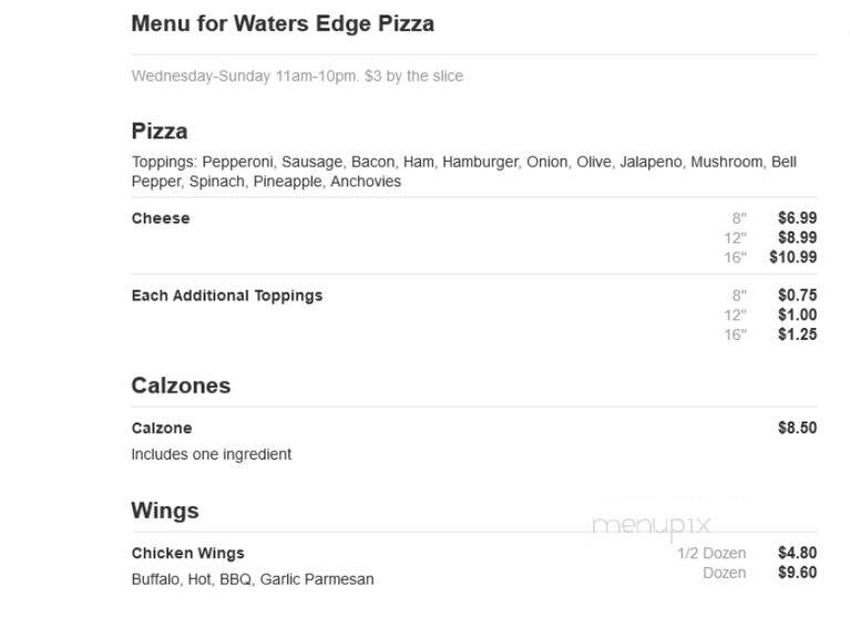 Waters Edge Pizza - Carrabelle, FL menu_pic