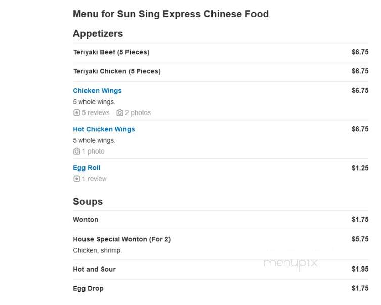 Sun Sing Express Chinese Food - Concord, NC menu_pic
