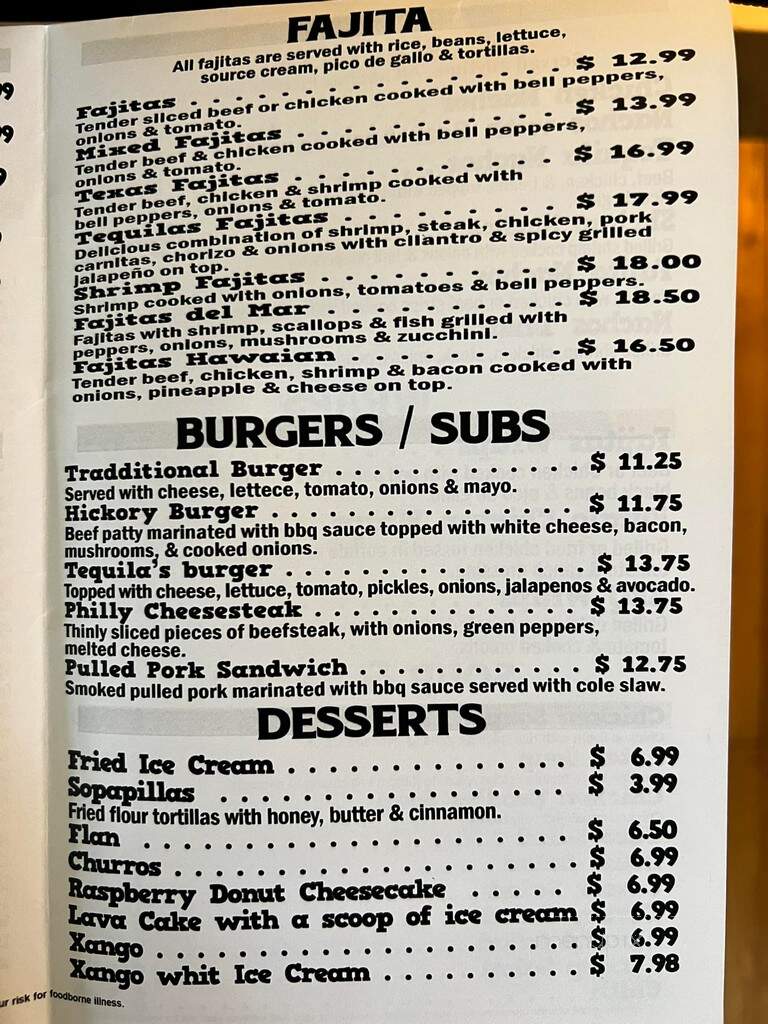 Tequila's Sports Bar and Grill - Martinsville, VA menu_pic