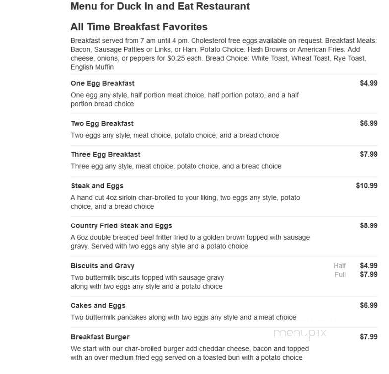 Duck In and Eat Restaurant - Blackduck, MN menu_pic