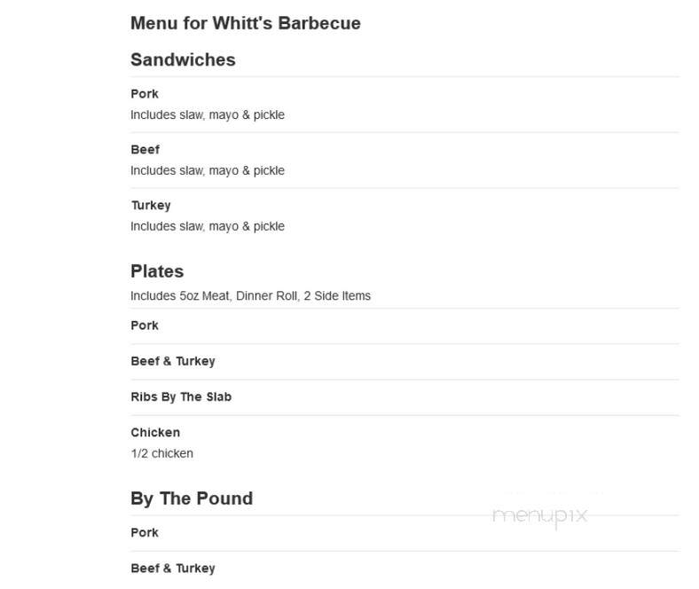 Whitts Barbecue - Cullman, AL menu_pic