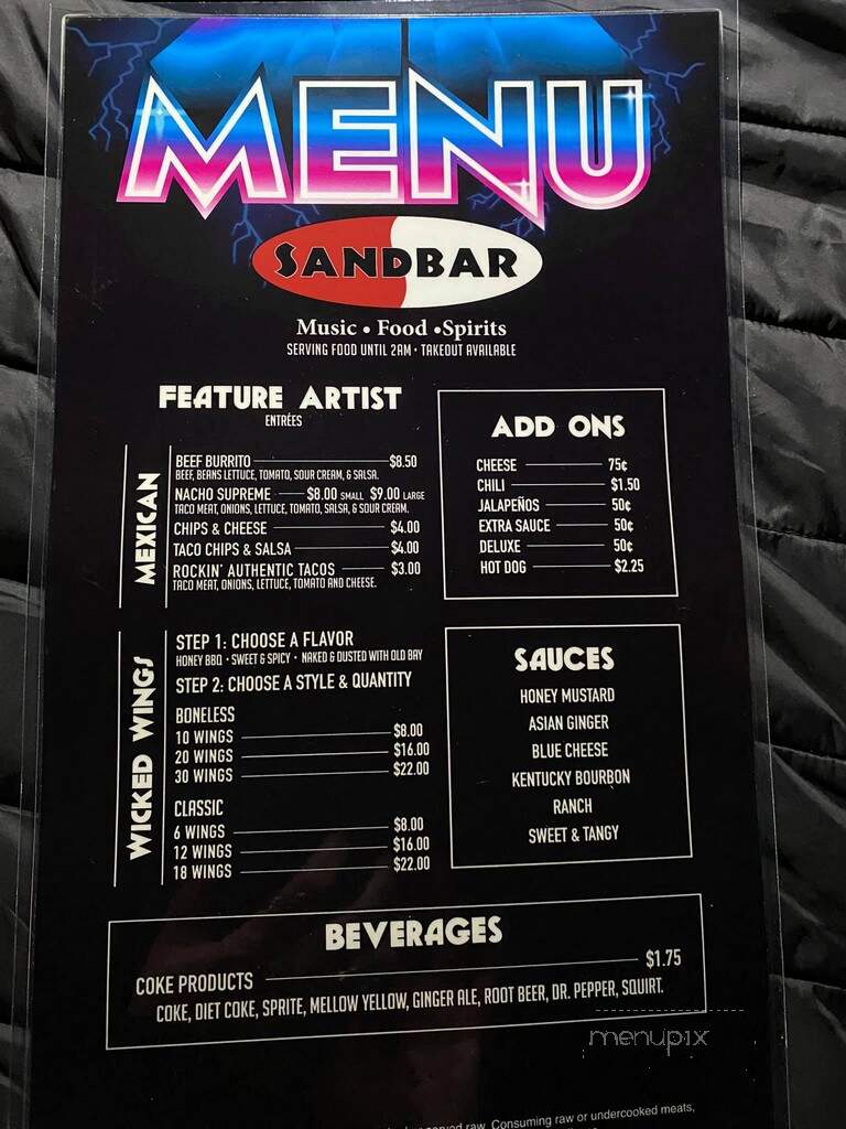 Sand Bar - Ludington, MI menu_pic