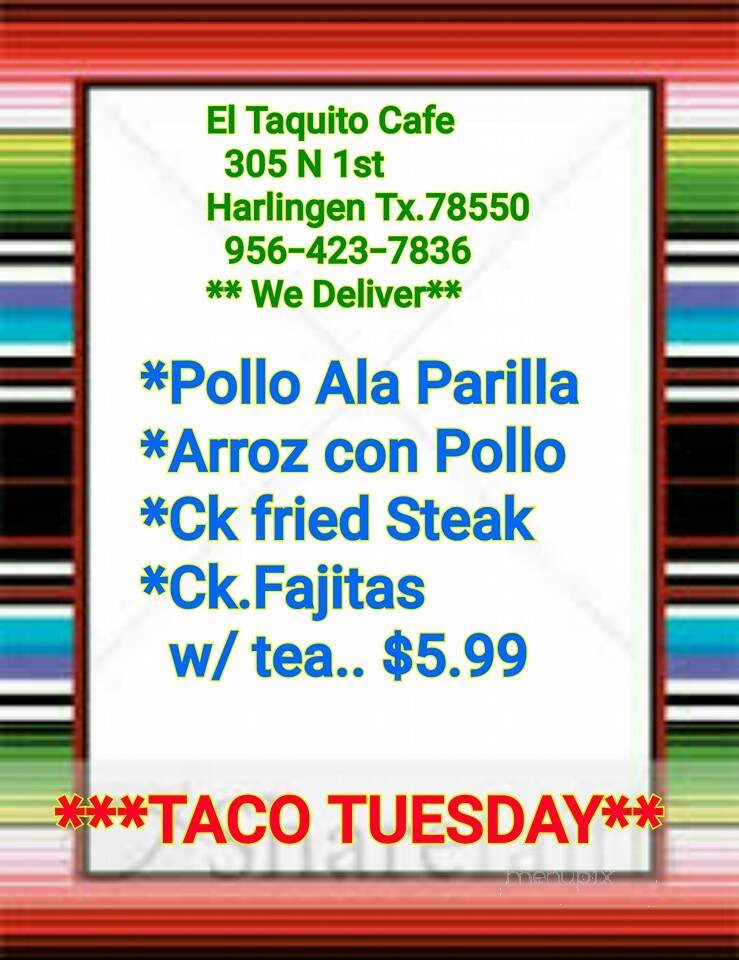 El Taquito Cafe - Harlingen, TX menu_pic