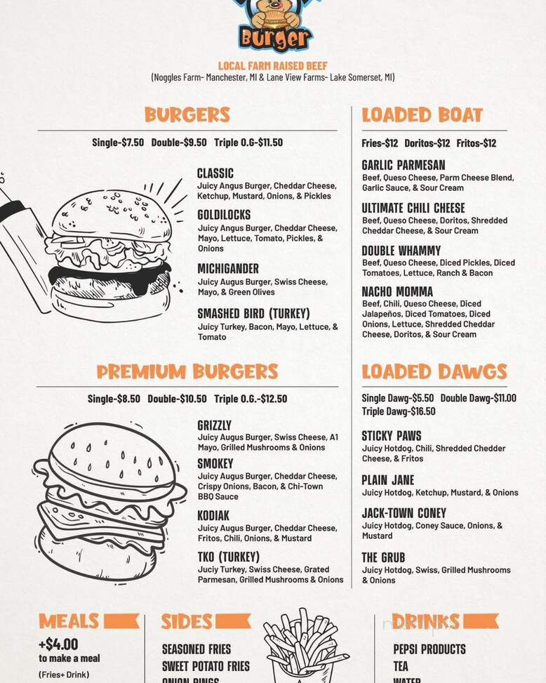 Baby Bear Burger - Jackson, MI menu_pic