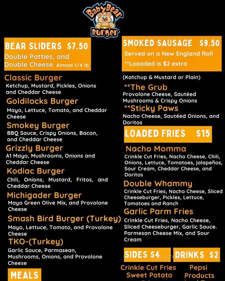 Baby Bear Burger - Jackson, MI menu_pic