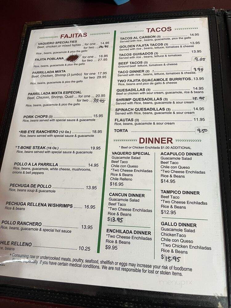 El Vaquero Restaurant - Houston, TX menu_pic