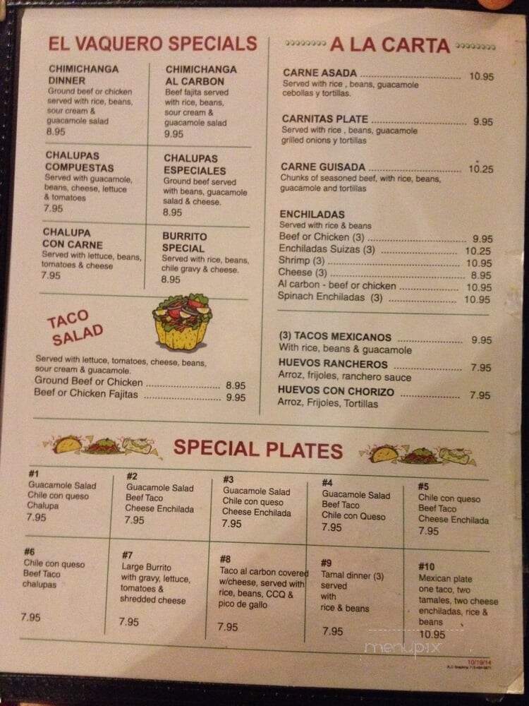 El Vaquero Restaurant - Houston, TX menu_pic