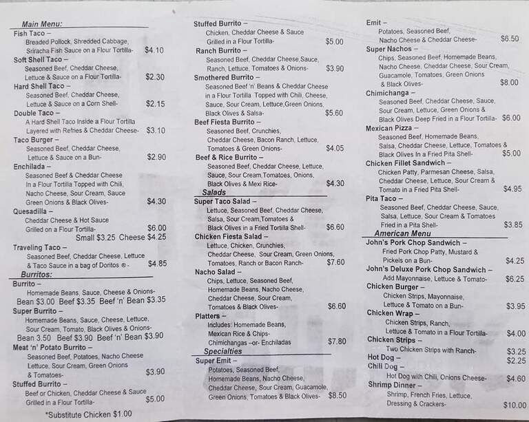 Taco Shack - Glasgow, MT menu_pic