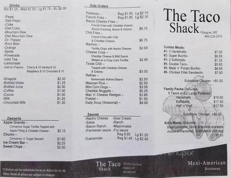 Taco Shack - Glasgow, MT menu_pic