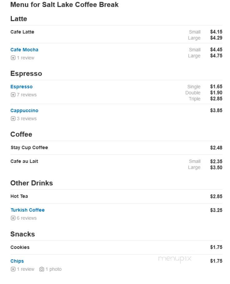Salt Lake Coffee Break - Salt Lake City, UT menu_pic