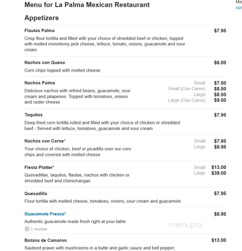 La Palma - Hermiston, OR menu_pic