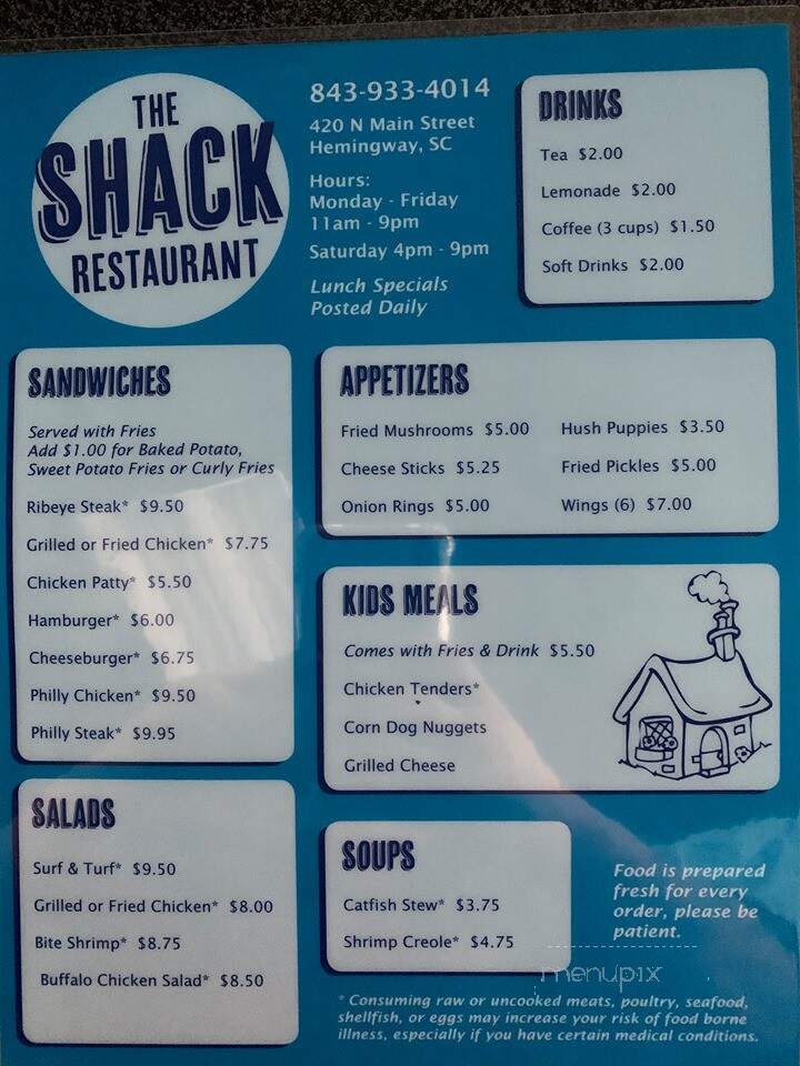Seafood Shack - Hemingway, SC menu_pic