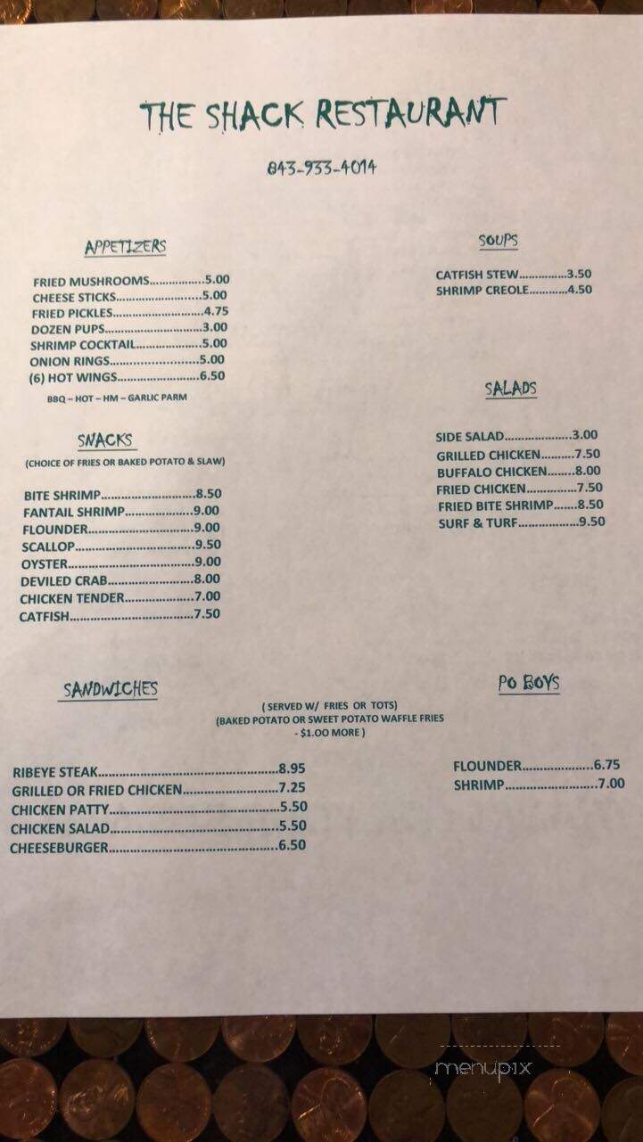 Seafood Shack - Hemingway, SC menu_pic