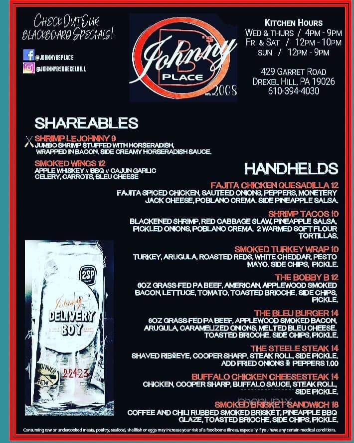Johnny B's - Drexel Hill, PA menu_pic