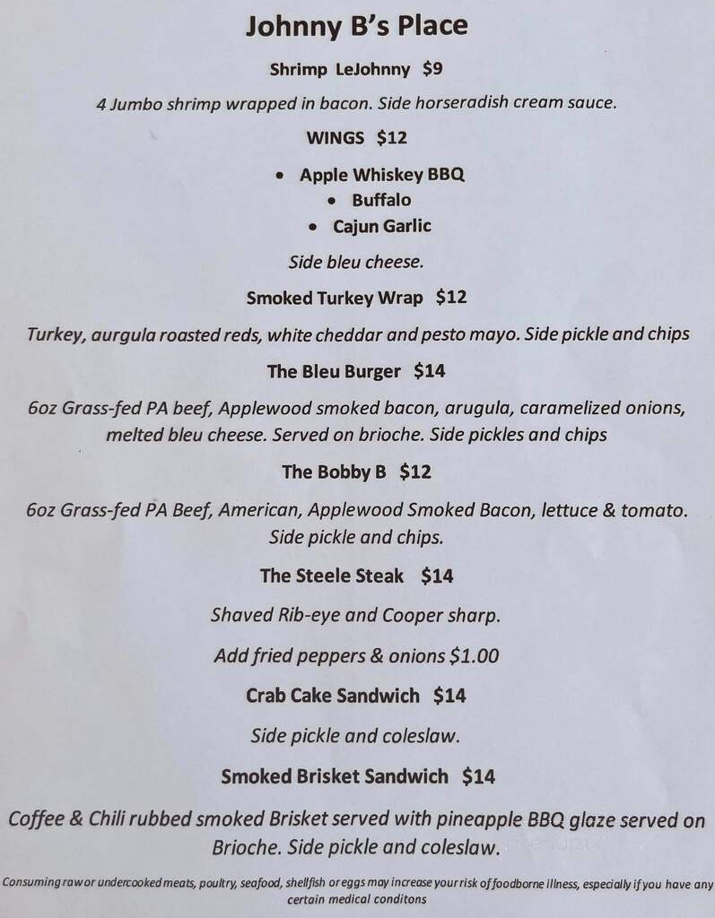 Johnny B's - Drexel Hill, PA menu_pic