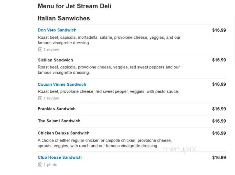 Jet Stream Deli - Palm Springs, CA menu_pic