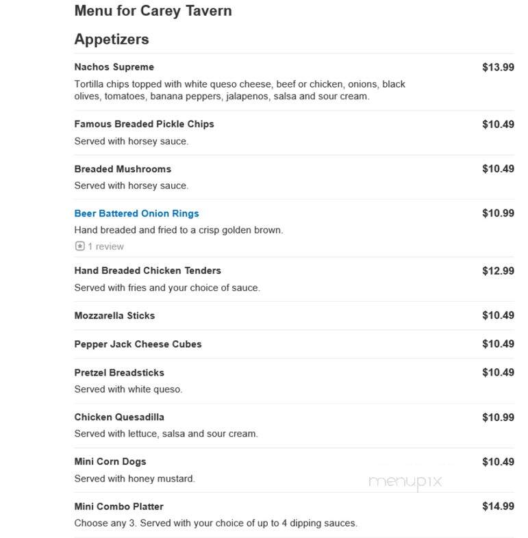 Carey Tavern - Westfield, IN menu_pic